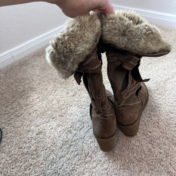 Don Diego Suede Faux Fur Buckle Wedge Snow Winter Boots size 8.5 / 39 Tan - Picture 6 of 14